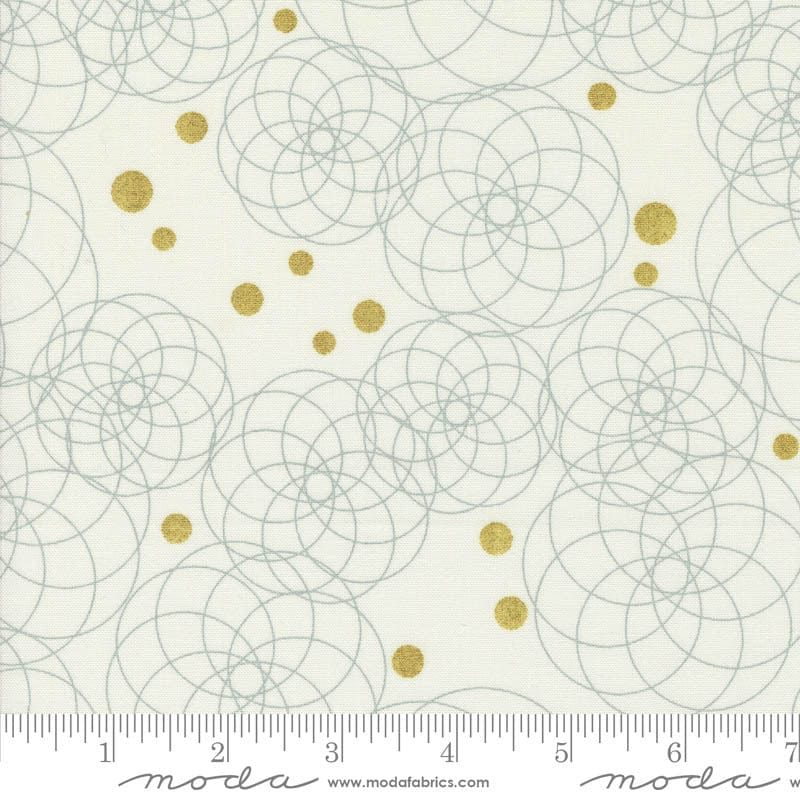 Moda Shimmer Metallic Swirling Circles Ivory 1842-11M Ruler Image