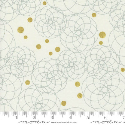 Moda Shimmer Metallic Swirling Circles Ivory 1842-11M Ruler Image