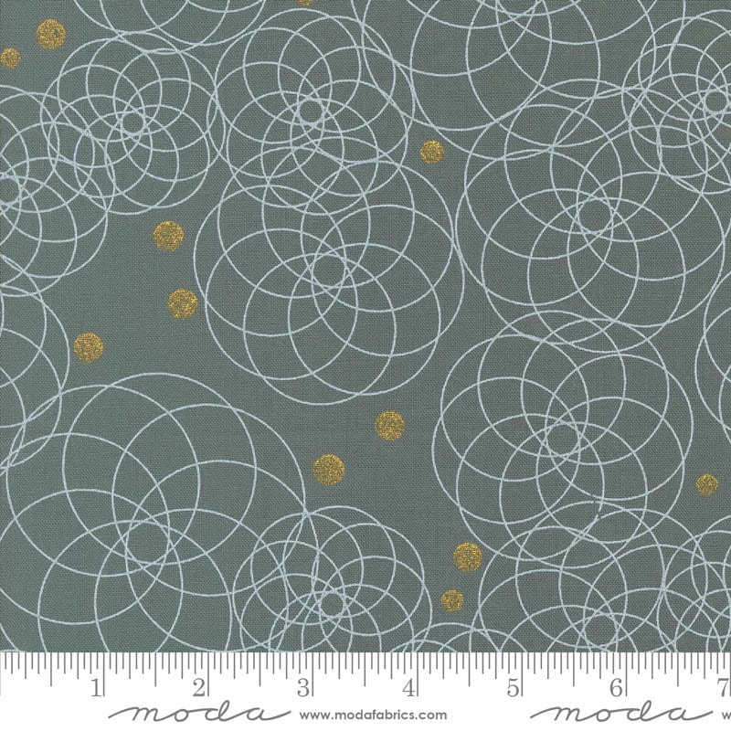 Moda Shimmer Metallic Swirling Circles Smoke 1842-14M Ruler Image