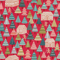 Lewis And Irene Gingerbread Season Fabric Gingerbread Forest On Red C84-2 Square