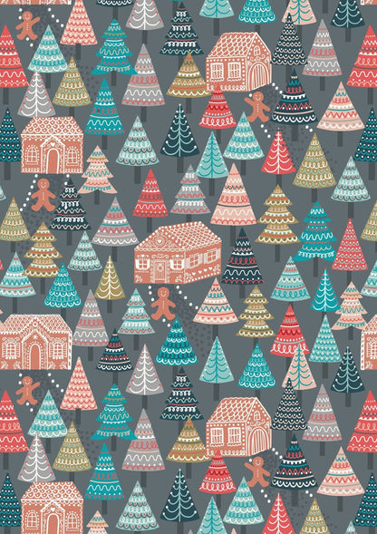 Lewis And Irene Gingerbread Season Fabric Gingerbread Forest On Grey C84-3