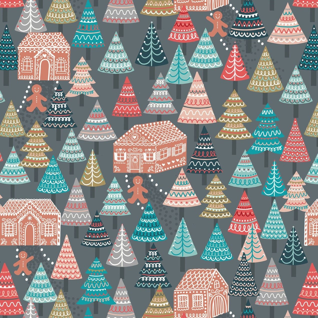 Lewis And Irene Gingerbread Season Fabric Gingerbread Forest On Grey C84-3