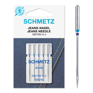 Schmetz Sewing Machine Needles: Jeans Size 100/16. Pack of 5 needles.