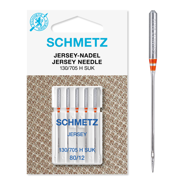 Schmetz Sewing Machine Needles: Jersey Ball Point Size 80/12. Pack of 5 needles.