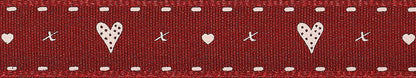 Hearts and Kisses Ribbon: 15mm: Red. Price per metre.
