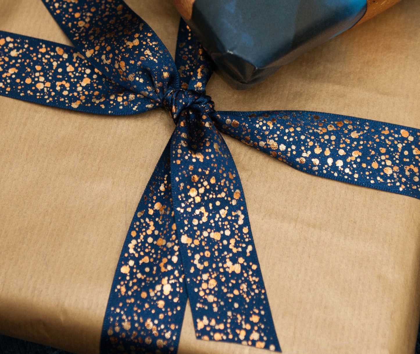 Sparkler Ribbon Navy With Gold Metallic 25mm Wide