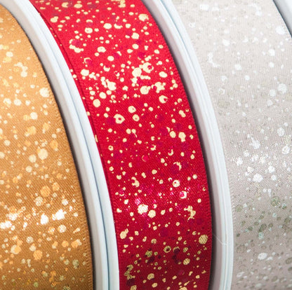 Sparkler Ribbon Red With Gold Metallic 25mm Wide