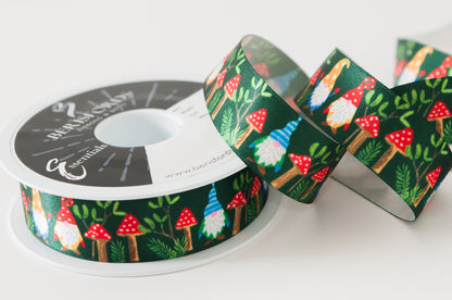 Woodland Gnome Ribbon Green 25mm Wide