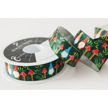 Woodland Gnome Ribbon: Green: 25mm wide. Price per metre.