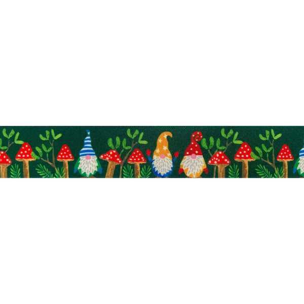 Woodland Gnome Ribbon: Green: 25mm wide. Price per metre.