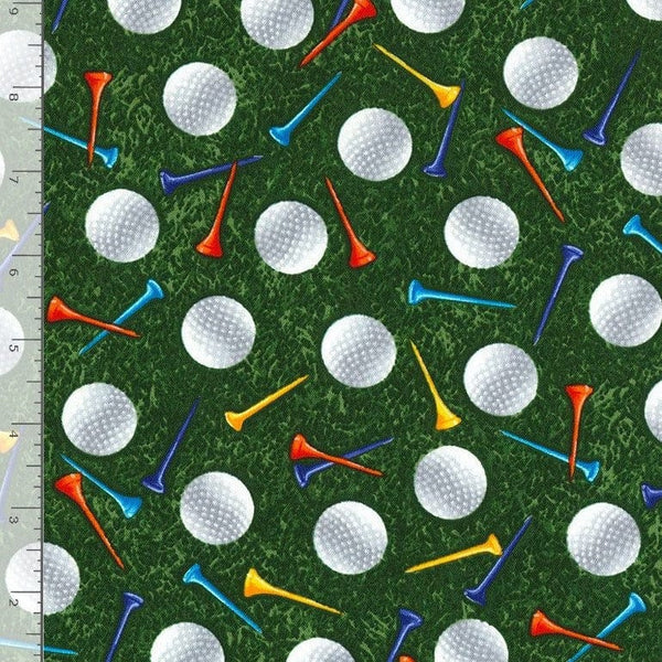 Timeless Treasures Fabric Golf Balls And Golf Tees C8030 Square