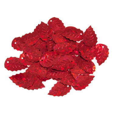 Sequins: Leaf Holographic: 12 x 18mm: Red: 5g pack