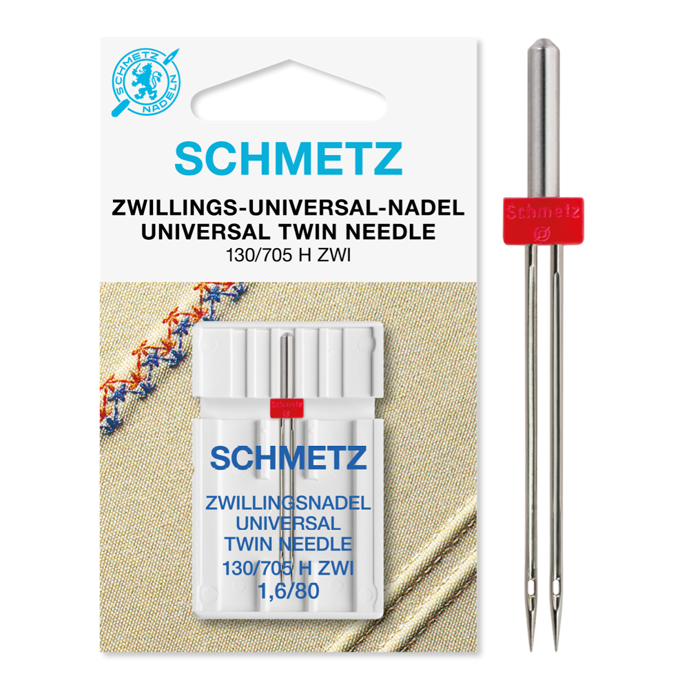 Schmetz Sewing Machine Needle: Universal Twin: Size 1.6mm / 80 (12)