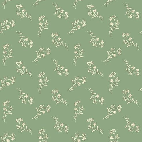 Andover Fabric Makower Sewing Basket Petunia Jade 2-949-G  - The Sewing Studio