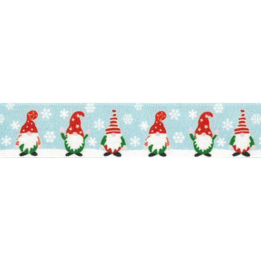 Berisfords Ribbon Christmas Gonk Ribbon Blue 25mm Wide. Price per metre.  - The Sewing Studio