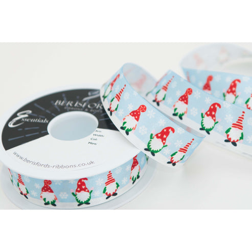 Berisfords Ribbon Christmas Gonk Ribbon Blue 25mm Wide. Price per metre.  - The Sewing Studio