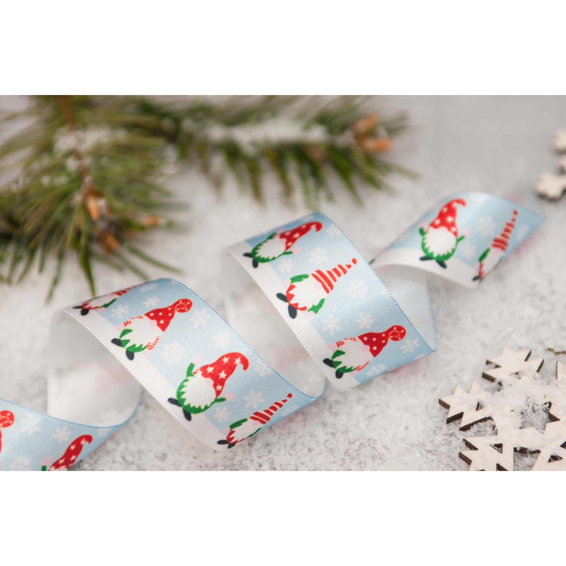 Berisfords Ribbon Christmas Gonk Ribbon Blue 25mm Wide. Price per metre.  - The Sewing Studio