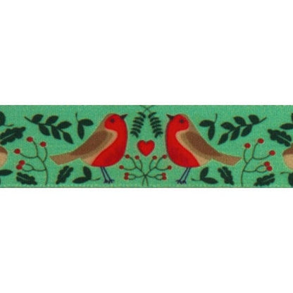 Berisfords Ribbon Christmas Ribbon Robin's Nest:  Green and Multi: 25mm Wide  - The Sewing Studio