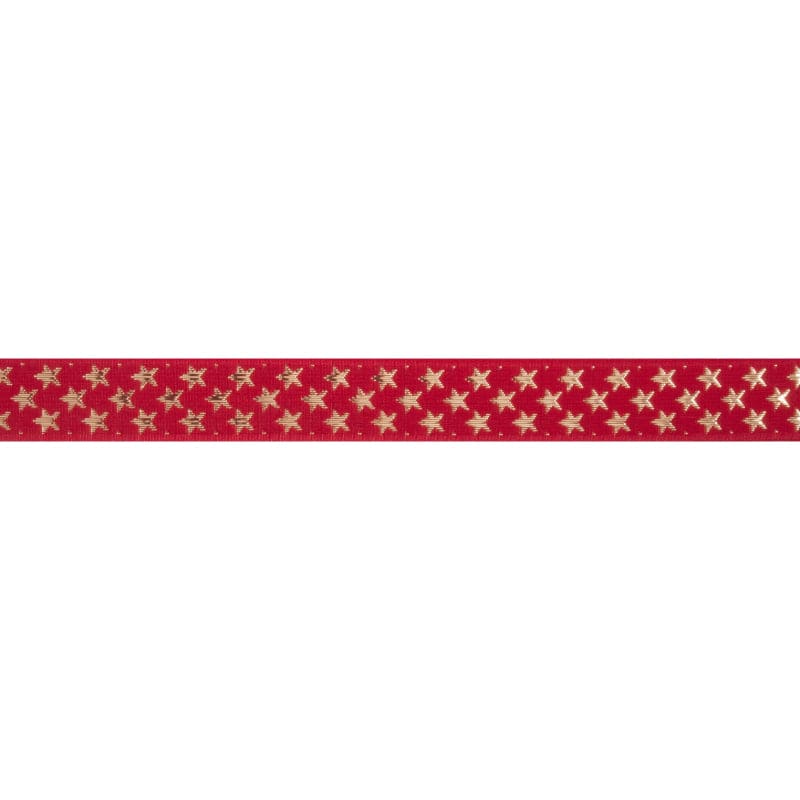 Berisfords Ribbon Galaxy Stars Ribbon Red With Gold Metallic 25mm Wide  - The Sewing Studio