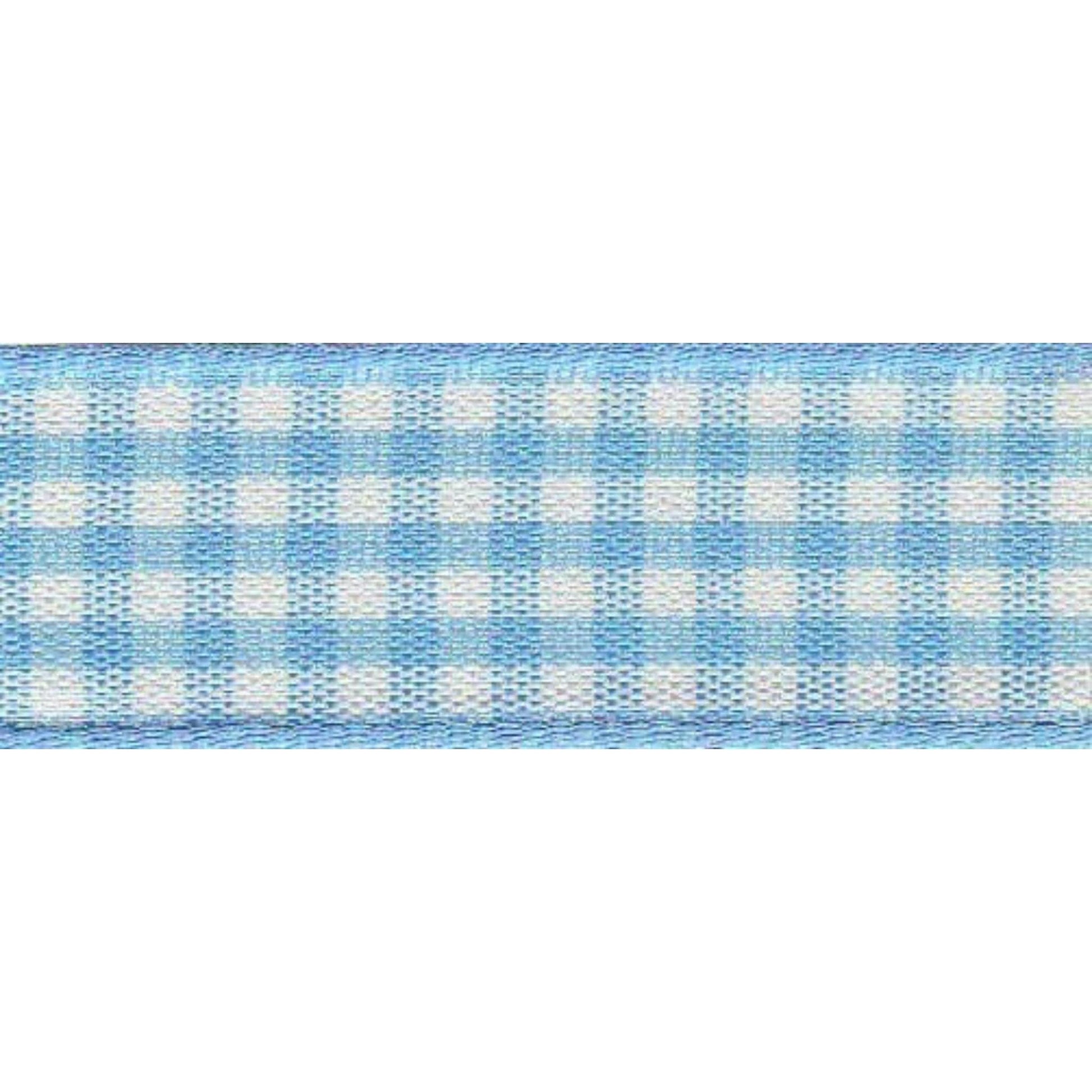 Berisfords Ribbon Gingham Ribbon: 15mm: Sky. Price per metre  - The Sewing Studio