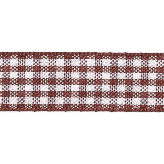 Berisfords Ribbon Gingham Ribbon: Brown: 25mm wide: Price per metre.  - The Sewing Studio