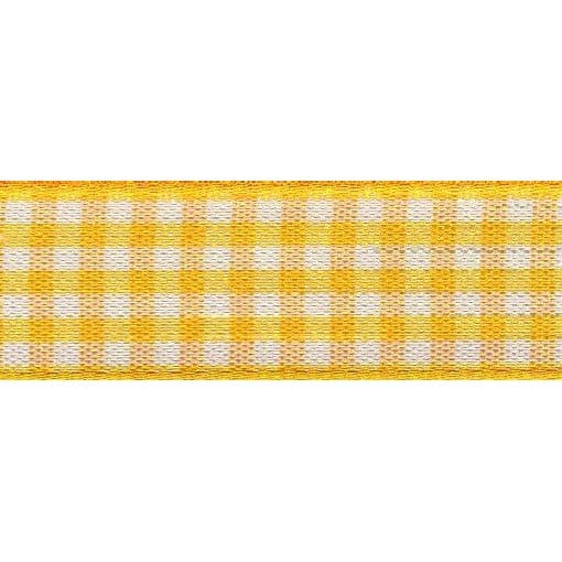 Berisfords Ribbon Gingham Ribbon: Gold: 25mm wide: Price per metre.  - The Sewing Studio