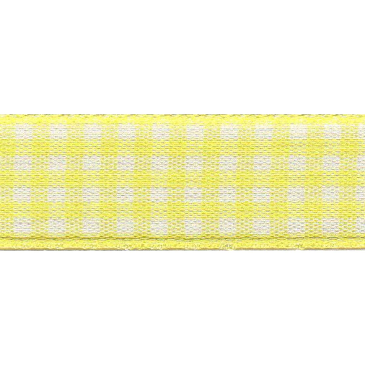 Berisfords Ribbon Gingham Ribbon: Lemon Yellow: 15mm wide. Price per metre.  - The Sewing Studio