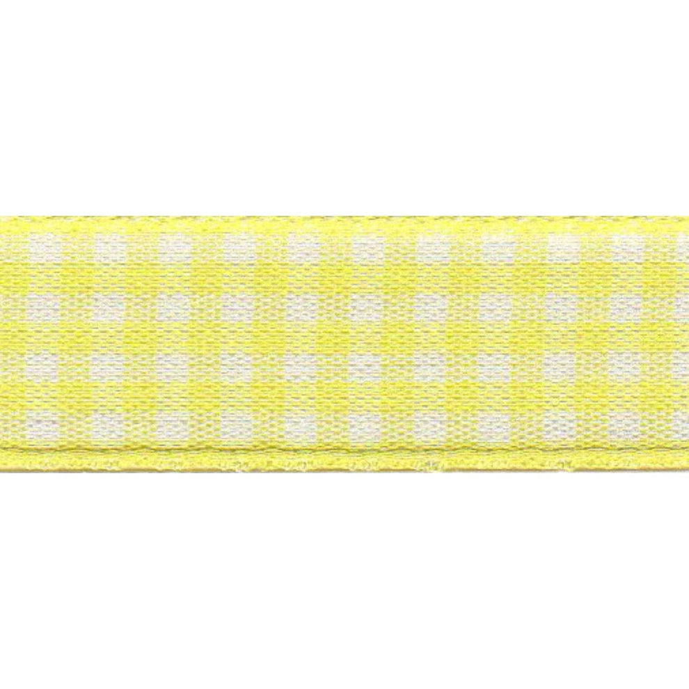 Berisfords Ribbon Gingham Ribbon: Lemon Yellow: 15mm wide. Price per metre.  - The Sewing Studio