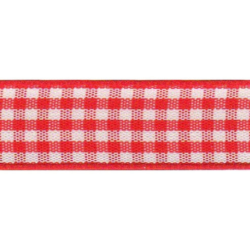 Berisfords Ribbon Gingham Ribbon: Red: 15mm wide. Price per metre.  - The Sewing Studio