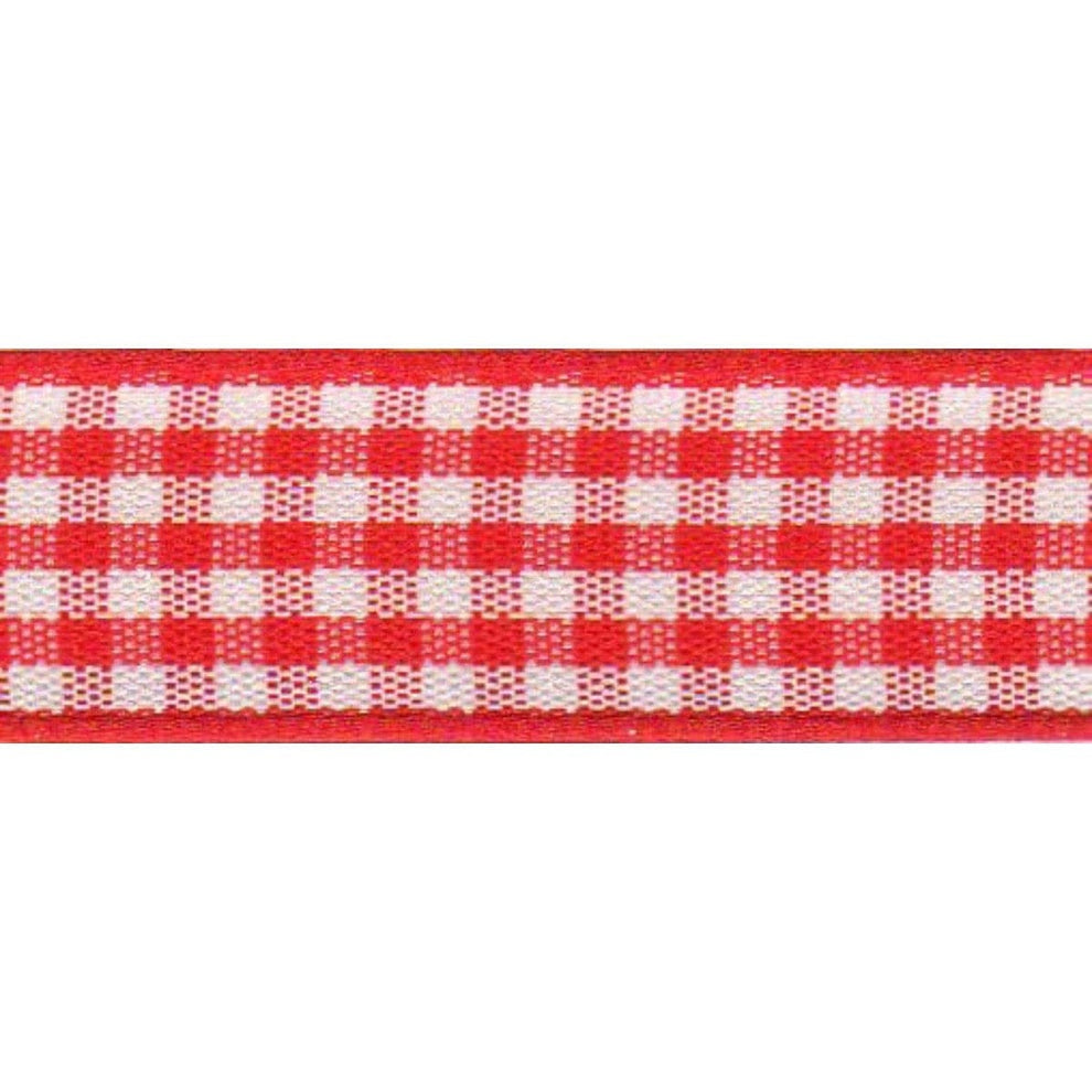 Berisfords Ribbon Gingham Ribbon: Red: 15mm wide. Price per metre.  - The Sewing Studio