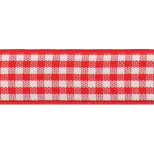 Berisfords Ribbon Gingham Ribbon: Red: 25mm wide. Price per metre.  - The Sewing Studio