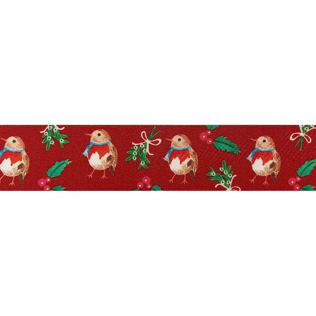 Berisfords Ribbon Little Robin Ribbon: Red: 25mm wide. Price per metre.  - The Sewing Studio