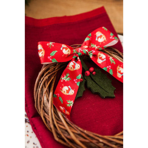 Berisfords Ribbon Little Robin Ribbon: Red: 25mm wide. Price per metre.  - The Sewing Studio