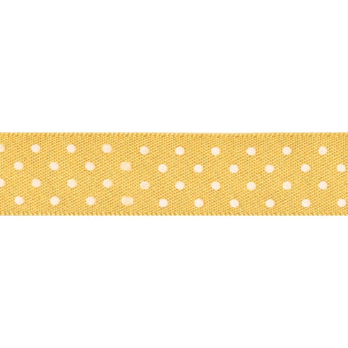 Berisfords Ribbon Micro Dot Ribbon: Gold and white: 15mm wide: Price per metre.  - The Sewing Studio