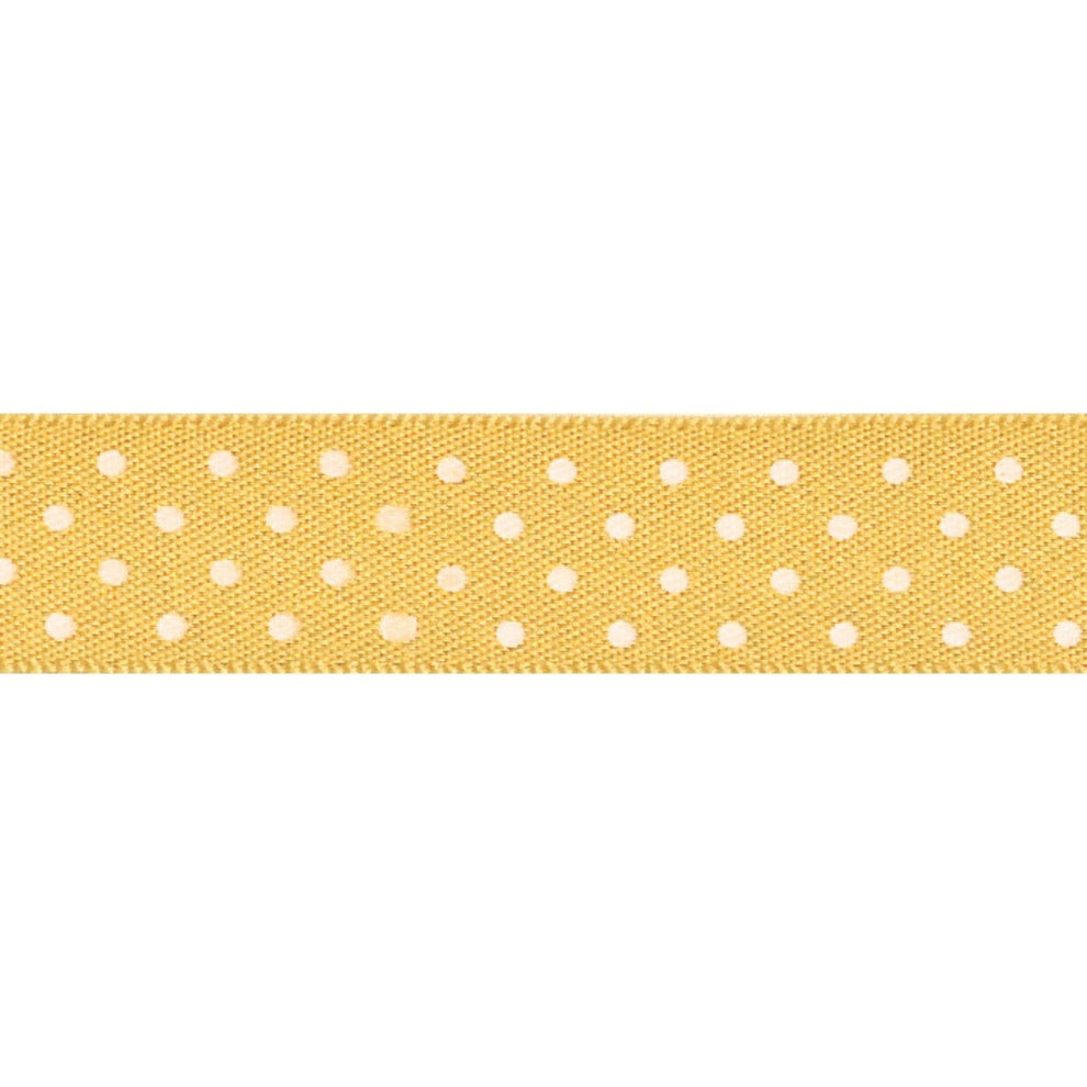 Berisfords Ribbon Micro Dot Ribbon: Gold and white: 15mm wide: Price per metre.  - The Sewing Studio