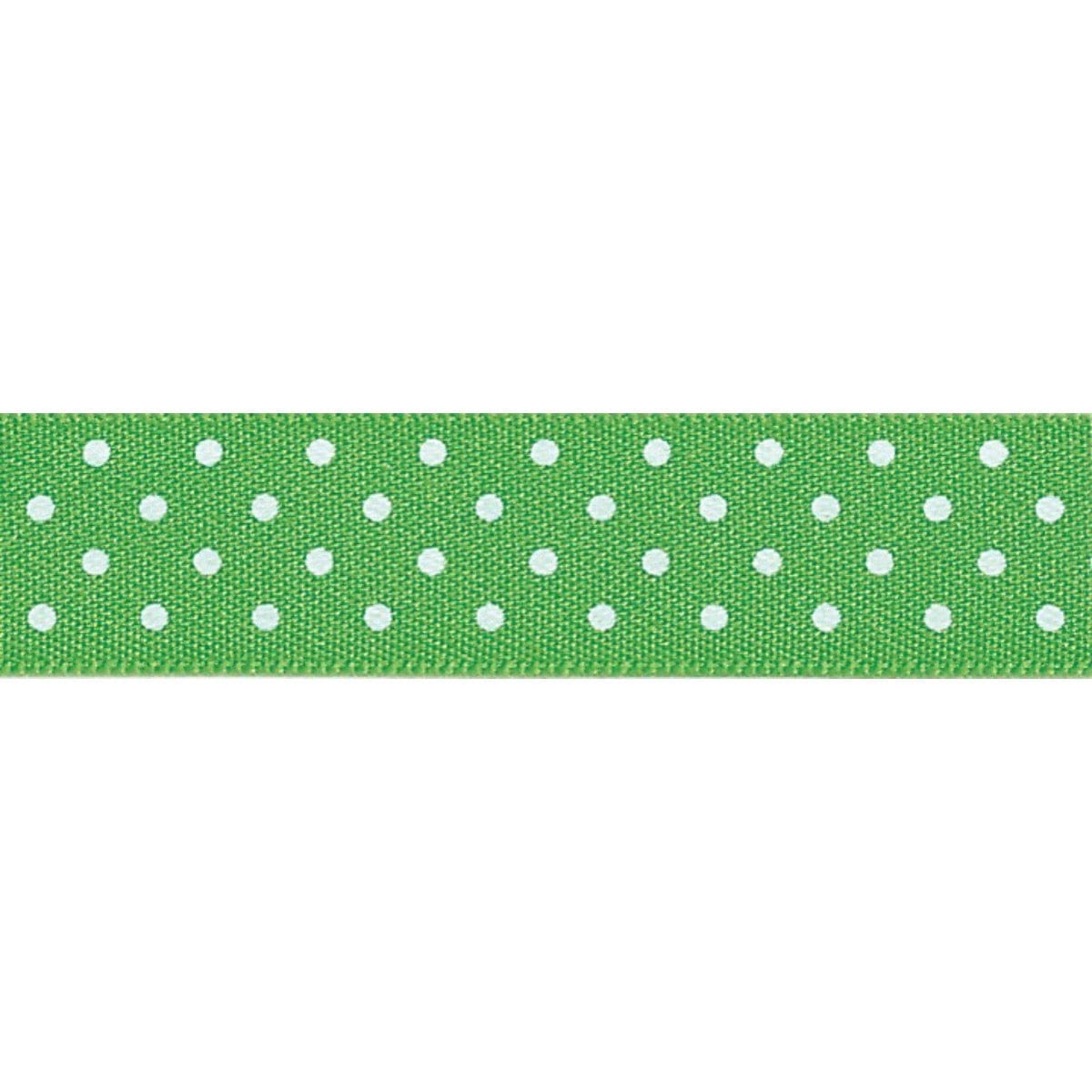 Berisfords Ribbon Micro Dot Ribbon: Meadow green and white: 15mm wide: Price per metre.  - The Sewing Studio