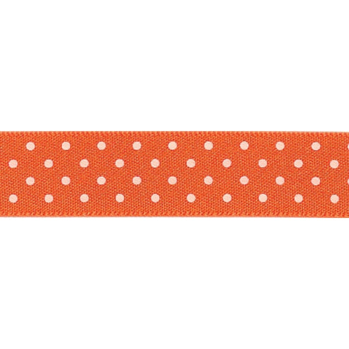 Berisfords Ribbon Micro Dot Ribbon: Orange delight and white: 15mm wide: Price per metre.  - The Sewing Studio