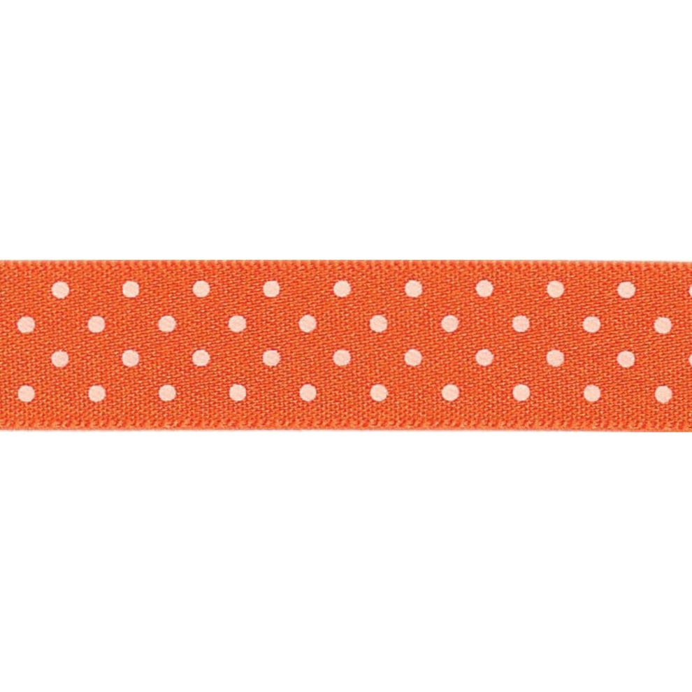 Berisfords Ribbon Micro Dot Ribbon: Orange delight and white: 15mm wide: Price per metre.  - The Sewing Studio