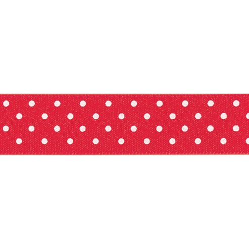 Berisfords Ribbon Micro Dot Ribbon: Red and white: 15mm wide: Price per metre.  - The Sewing Studio