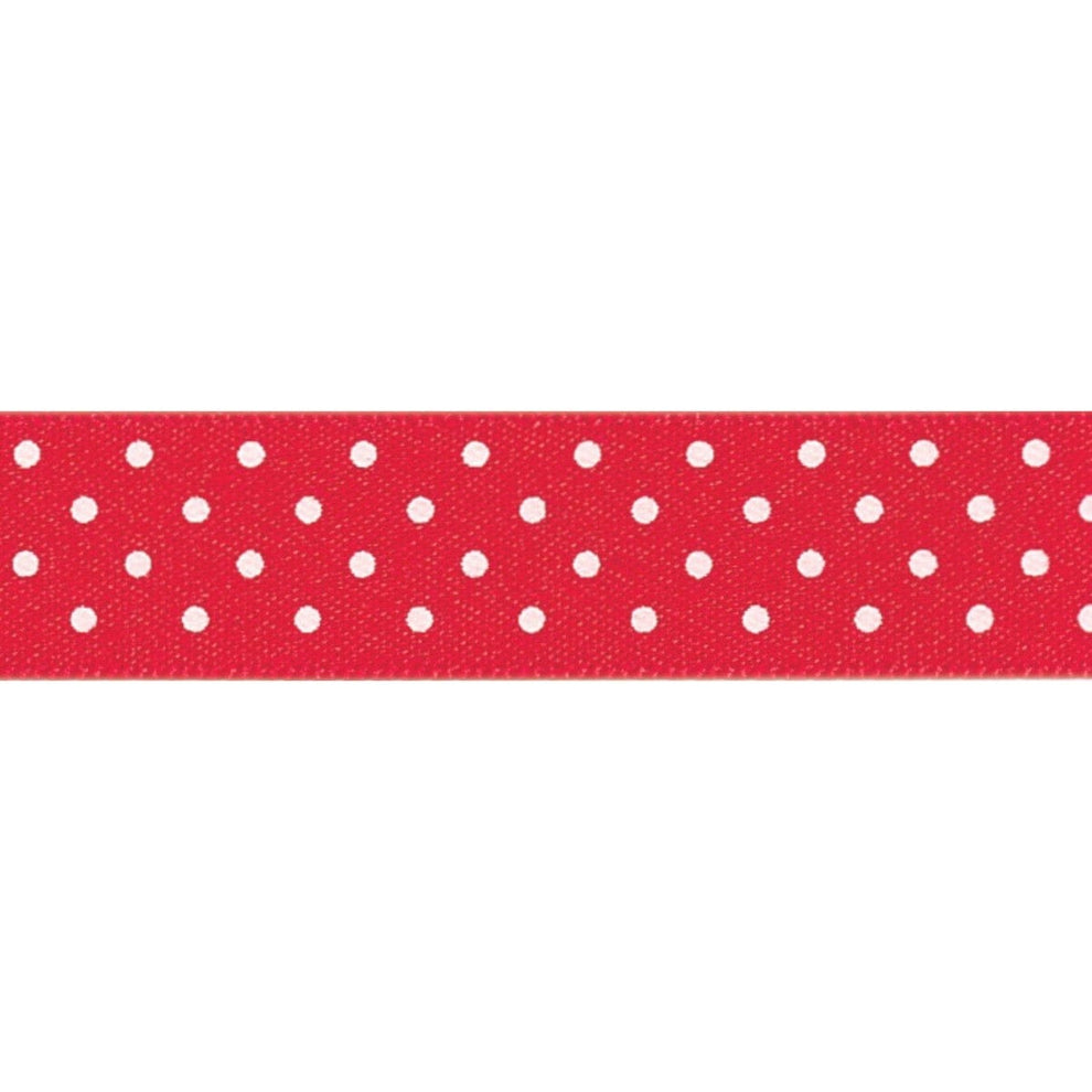 Berisfords Ribbon Micro Dot Ribbon: Red and white: 15mm wide: Price per metre.  - The Sewing Studio