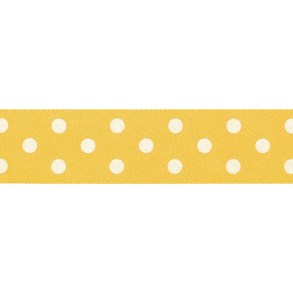 Berisfords Ribbon Polka Dot Ribbon: 25mm: Gold. Price per metre.  - The Sewing Studio