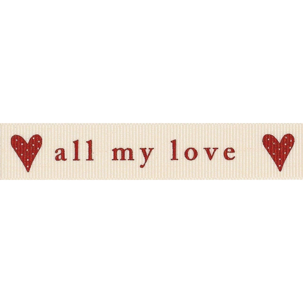 Berisfords Ribbon Ribbon: All My Love: 15mm: Natural and Red. Price per metre.  - The Sewing Studio