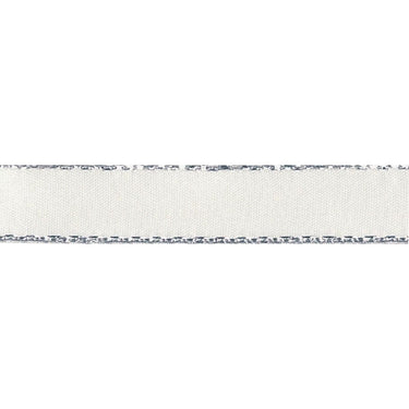 Berisfords Ribbon Silver Metallic Edge Satin Ribbon: 15mm: Bridal White. Price per metre.  - The Sewing Studio for sale UK - The Sewing Studio