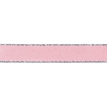 Berisfords Ribbon Silver Metallic Edge Satin Ribbon: 15mm: Pink Azalea  - The Sewing Studio for sale UK - The Sewing Studio