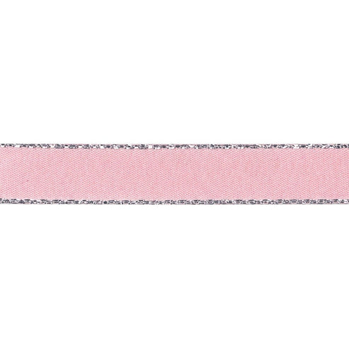 Berisfords Ribbon Silver Metallic Edge Satin Ribbon: 15mm: Pink Azalea  - The Sewing Studio