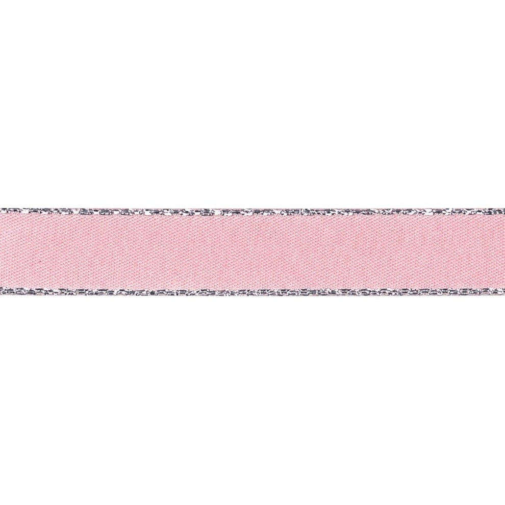 Berisfords Ribbon Silver Metallic Edge Satin Ribbon: 15mm: Pink Azalea  - The Sewing Studio