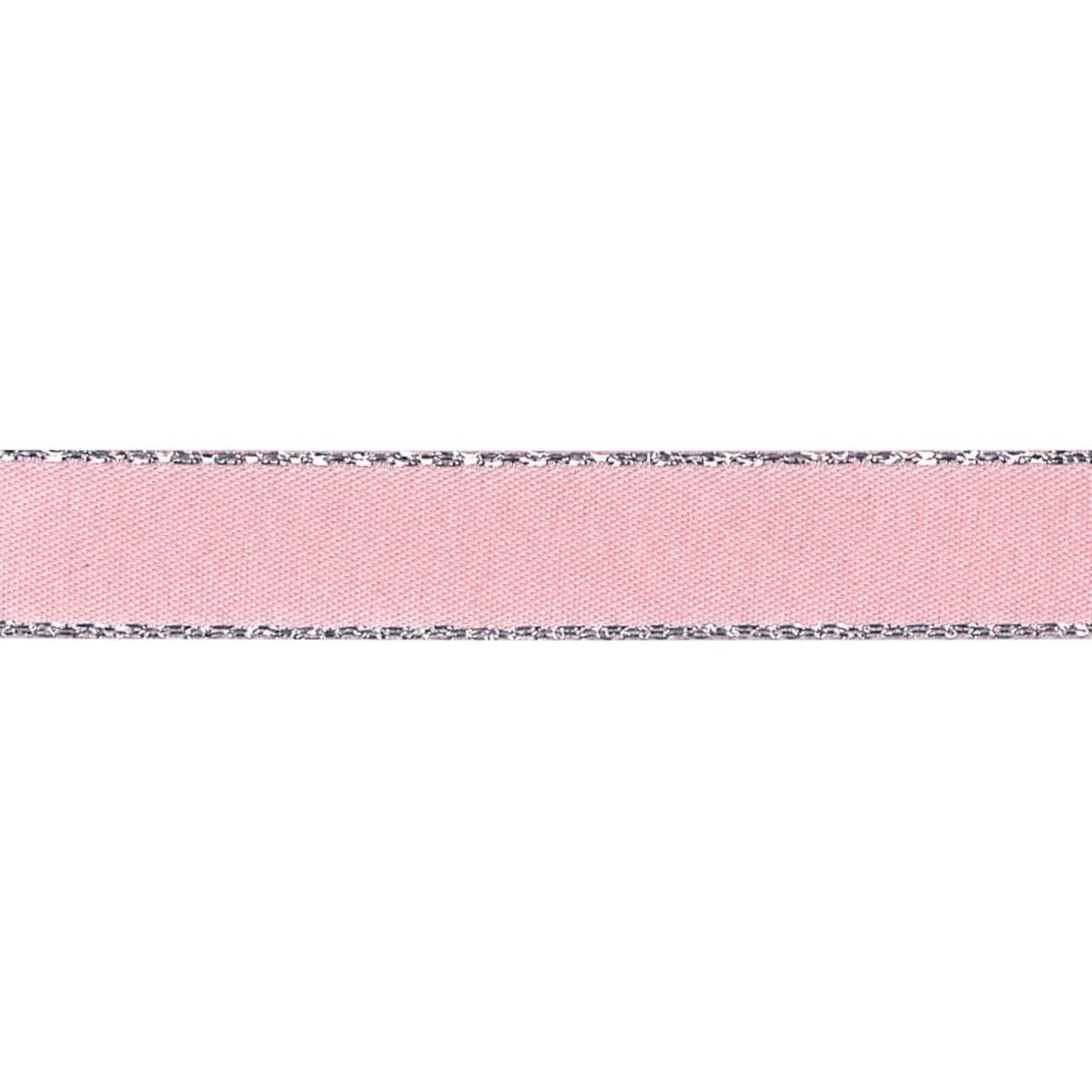 Berisfords Ribbon Silver Metallic Edge Satin Ribbon: 7mm: Pink Azalea  - The Sewing Studio