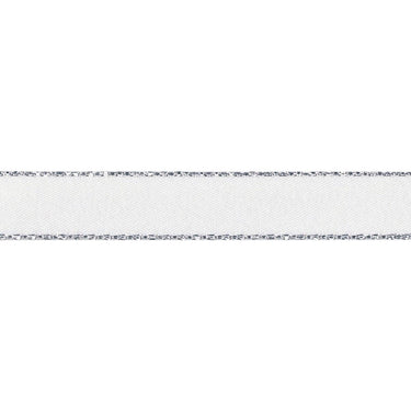 Berisfords Ribbon Silver Metallic Edge Satin Ribbon: 7mm wide: White. Price per metre.  - The Sewing Studio for sale UK - The Sewing Studio