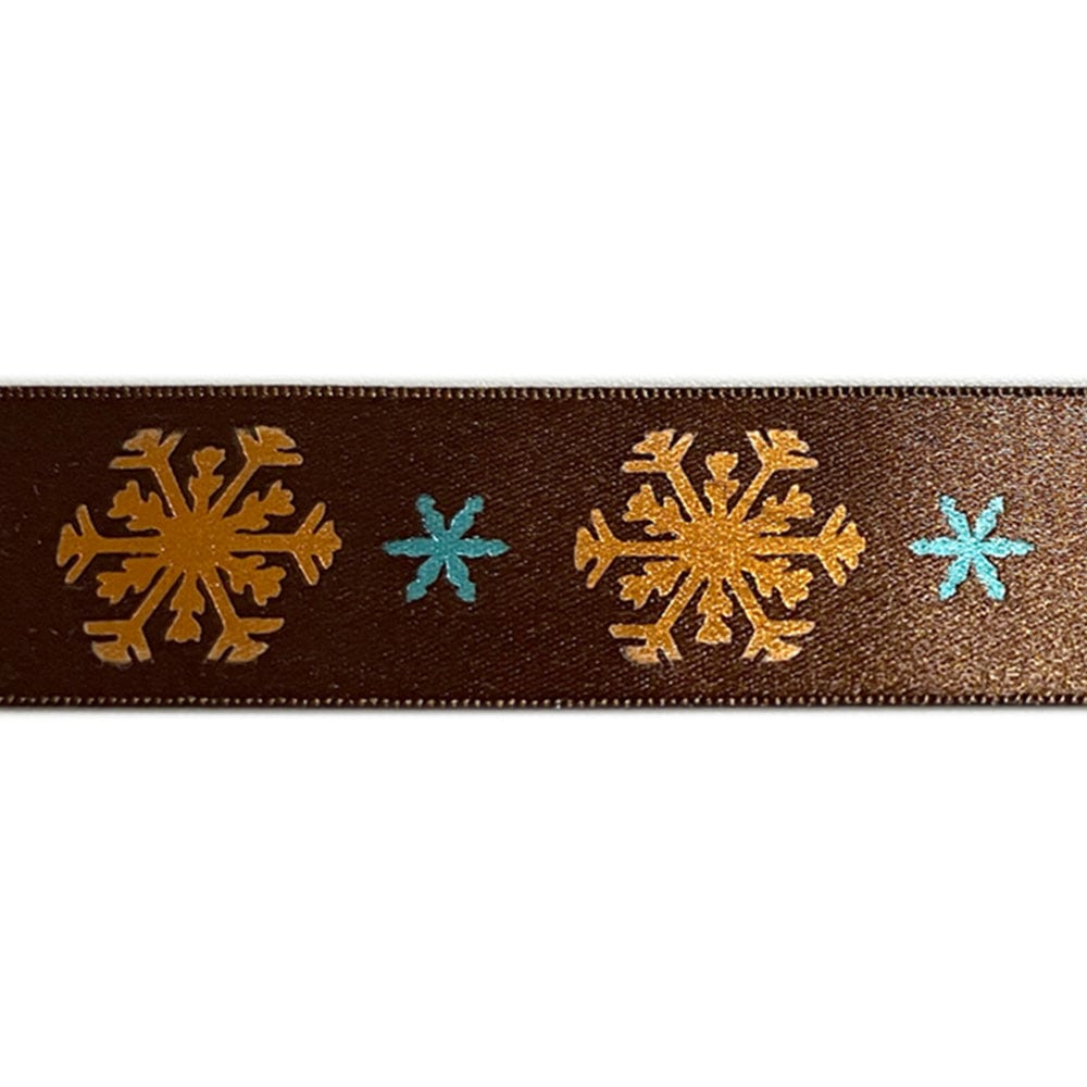 Berisfords Ribbon Snow Flurry Satin Christmas Ribbon 25mm: Brown  - The Sewing Studio