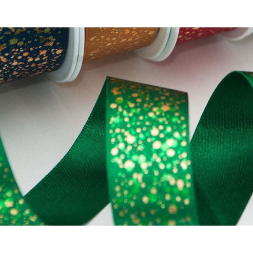 Berisfords Ribbon Sparkler Ribbon Hunter Green With Gold Metallic 15mm Wide  - The Sewing Studio